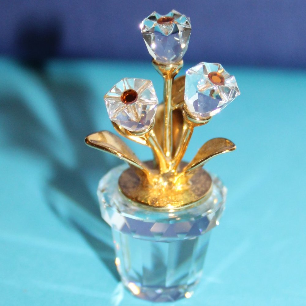 Swarovski Flower Pot Gold coated figurine